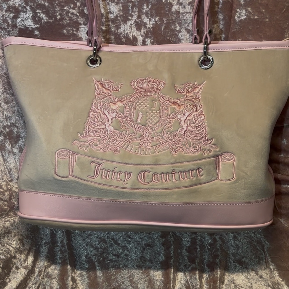 Juicy Couture Pink and Cream Tote with Embroidered Crest